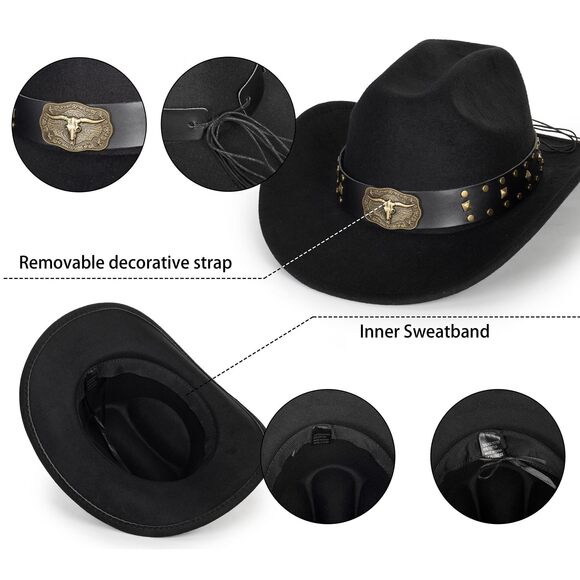9499 Classic-western-cowboy-hat Wide-brim Felt-cowgirl-fedora-jazz-hat main image 6